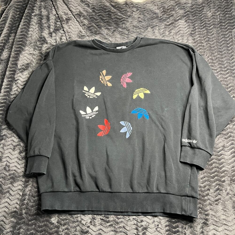 adidas L22217 Womens Black Adicolor Shattered Trefoil Wheel Sweatshirt Size M